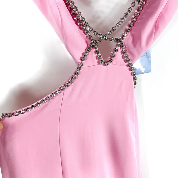 Majorelle Matteson Gown Pink‎ Crystal Strap Cutout Waist Plunge Sleeveless Sz S - Picture 9 of 15